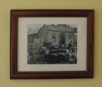 Photograph, Framed, B & W crowd scene & hall in background