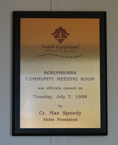 Plaque, Korumburra Community Meeting Room
