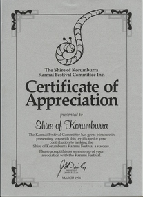 Certificate, Certificate of Appreciation, 1994