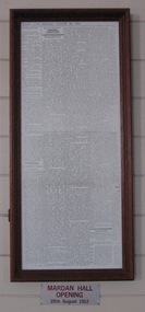 Clipping, Framed, Mardan Hall Opening 28 August 1912, 30/8/1912
