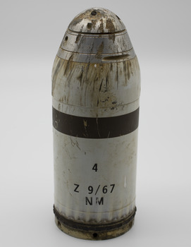 cylindrical white shell casing with silver tip