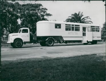 Photograph, This photograph is 1 of 2 being the exterior of the truck used as the School Dental Service provided by the Department of Health - See 2 of 2 being the interior of the truck