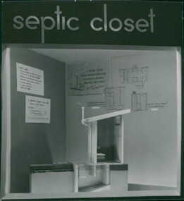 Photograph, "Septic Closet" - Display of a traditional "outhouse" model, i.e. separate from the house, of a toilet and septic tank system - Department of Health - Publicity material