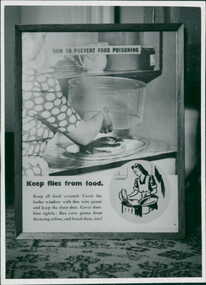Photograph, "Keep flies from food" how to prevent food poisoning with a picture of a woman covering food - Promotional poster - Department of Health - Publicity material