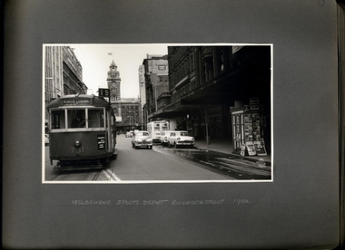 Photograph, A chest x-ray caravan  operating outside of Melbourne Sports Depot on Elizabeth St in 1962, looking towards Flinders Street Station - 1 of 2 Photos - Department of Health - Tuberculosis Branch - Publicity material
