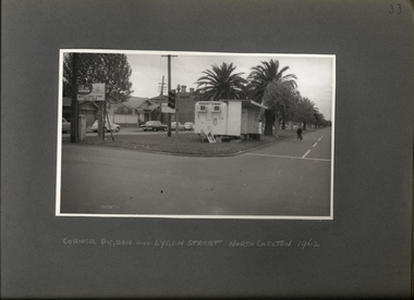Photograph, Tuberculosis Campaign - X-ray caravan on the corner of Pigdon & Lygon St North Carlton 1962 - Department of Health - Tuberculosis Branch - Chest X-Ray Surveys program