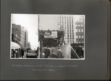 Photograph, Anti Tuberculosis Campaign - "TB Can Be Cured" "Be sure you're free" "Have a Chest X-Ray Each Year - Billboard & Signage at H C Sleigh's Building Corner of Bourke & Queen Sts 1962 - Department of Health - Tuberculosis Branch - Chest X-Ray Surveys program