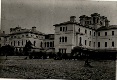 Photograph, Ararat Mental Hospital - View from female airing court - Ararat Mental Hospital "Aradale" Front of main building - Black & White Photo