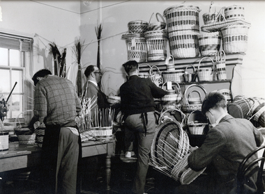 Photograph, Men making baskets in basketry workshop - Ararat Mental Hospital "Aradale" - Black & White Photo