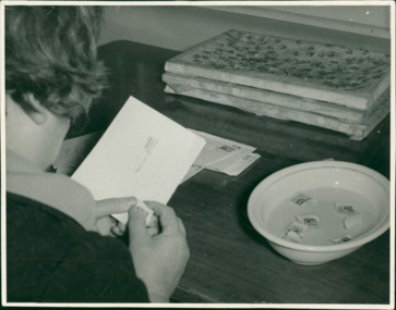 Photograph, Mont Park Occupational Therapy Unit - Patient Removing Stamps from Envelopes