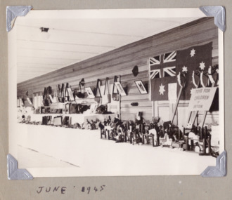 Photograph, "Toys for Children of Britain", made by patients, and displayed along with handbags & other items - June 1945 - Gresswell Tuberculosis Sanitorium Mont Park