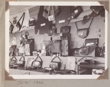 Photograph, Leather handbags & "grips" made by patients, on display - June 1946 - Gresswell Tuberculosis Sanitorium - Mont Park
