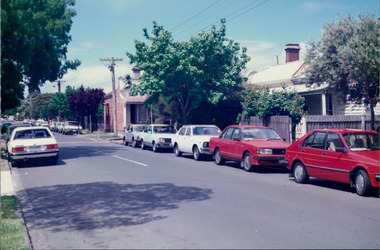Photograph, Cars parked in suburban streets - City Landscapes - Photo taken by Property Management Services / Public housing - Inner City Melbourne - Early 1980s