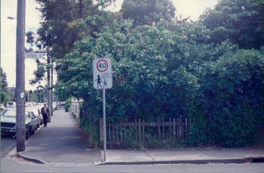 Photograph, Overgrown section & broken fence on corner section in Athol St Prahran - City Landscapes - Photo taken by Property Management Services / Public housing - Inner City Melbourne - Early 1980s