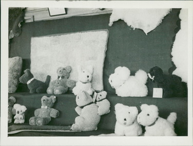 Photograph, An exhibition of stuffed toys, made by patients, as an example of a contribution to the post war effort - Gresswell Tuberculosis Sanitorium - Mont Park - June 1946