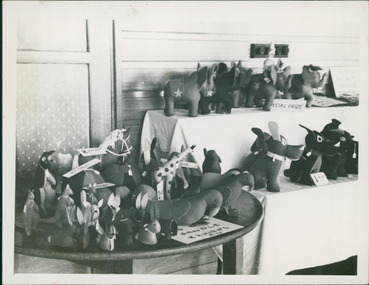 Photograph, Toys that were a post war contribution to the children in the UK shown here in an exhibition of stuffed children's toys made by the patients circa June 1946 at Gresswell Sanitorium Mont Park