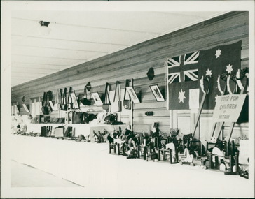 Photograph, "Toys for Children of Britain", an exhibition of toys, made by patients at Gresswell Sanitorium circa June 1946 , as a contribution to the war effort - Mont Park