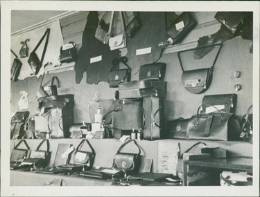 Photograph, An exhibition of leather bags and handbags, in June 1946, made by patients at Gresswell Sanitorium as a contribution to the war effort - Mont Park