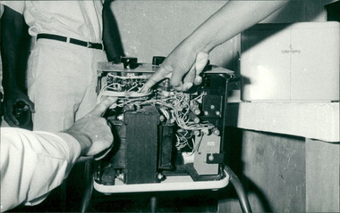 Photograph, Inspection of some Siemen's X-ray machinery donated to the Ambon Hospital Indonesia through the Gull Force charity Ziarah - Photo is taken from Dr John Forbes photo album 1971