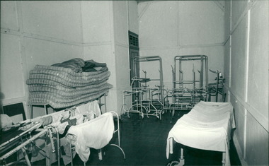 Photograph, Equipment in Ambon Hospital storage room donated through Ziarah the Gull Force Association and Caltex Pacific Indonesia & Fairfield Hospital donations to Ambon Hospital Indonesia - Photo is from Dr John Forbes photo albums on his trip to Ambon in 1971