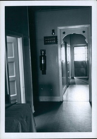 Interior – 2 of 2 - Hallway - Views of the hallway with room service board near phone bell – Redcliffs District Hospital buildings - Regional & District Hospital Collection - Department of Health & Human Services (DHHS)