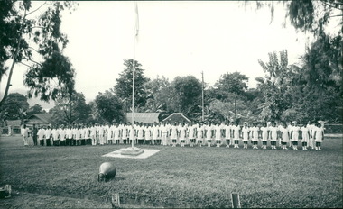 Photograph, Hospital staff of Ambon Hospital attending presentation ceremony of donated equipment - Photo from Dr John A Forbes Fairfield / Gull Force 2/21 Bn AIF / Ziarah Caltex & Rumah Sakit Ambon Hospital Indonesia Collection circa 1970 to 1971