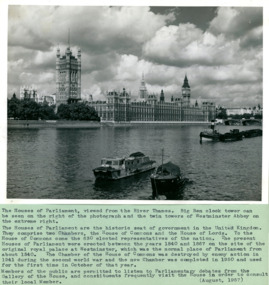 The Houses of Parliament & Big Ben viewed from the River Thames August 1957 - Department of Health – National Fitness Office (Sports & Recreation) – Historical Press Release Photo Collection