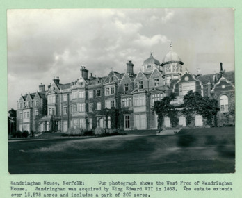 The Western front of Sandringham House Norfolk, acquired by King Edward the 7th (VII) in 1863 - Department of Health – National Fitness Office (Sports & Recreation) – Historical Press Release Photo Collection
