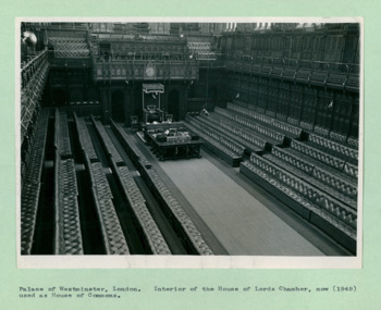 An inside shot of the House of Lords Chamber now used as the House of Commons, in the Palace of Westminster London 1949 - Department of Health – National Fitness Office (Sports & Recreation) – Historical Press Release Photo Collection