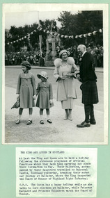 The Princesses watching the Guard of Honour with Queen Mary and Lord Aberdeen at Ballater, Scotland - Department of Health – National Fitness Office (Sports & Recreation) – Historical Press Release Photo Collection