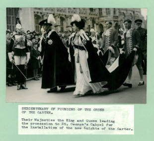 The King and Queen leading a procession for the installation of the new Knights of the Garter - Department of Health – National Fitness Office (Sports & Recreation) – Historical Press Release Photo Collection