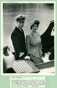 Her Majesty the Queen Elizabeth the 2nd (II) and Prince Philip embarking in a launch from Pont d'Ina on the Seine in May 1948 - Department of Health – National Fitness Office (Sports & Recreation) – Historical Press Release Photo Collection