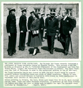 The Queen inspecting a contingent of  Young Australia League at Windsor Castle April 1955 - Department of Health – National Fitness Office (Sports & Recreation) – Historical Press Release Photo Collection