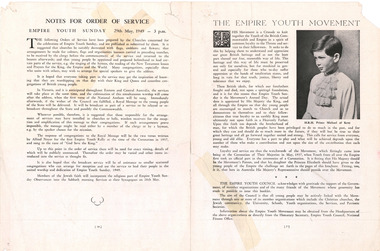Explaining Empire Youth Sunday and its Origins from King George the VI (Sixth) Coronation - page 4 of 4 - Department of Health – National Fitness Office (Sports & Recreation) – Press Release Photo - Empire Youth Day & Royal Tours