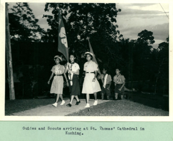 Guides and Scouts arriving at Saint Thomas' Cathedral in Kuching Malaysia - 1 of 2 photos - Department of Health – National Fitness Office (Sports & Recreation) – Historical Press Release Photo Collection