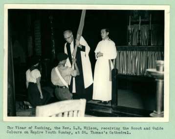 Guides and Scouts arriving at Saint Thomas' Cathedral in Kuching Malaysia - 2 of 2 photos - Department of Health – National Fitness Office (Sports & Recreation) – Historical Press Release Photo Collection