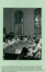A photo in a room of the Railway Offices Kuala Lumpur Malaysia of the Committee of the Railway co-operative Thrift & Loan Society Ltd - Department of Health – National Fitness Office (Sports & Recreation) – Historical Press Release Photo Collection
