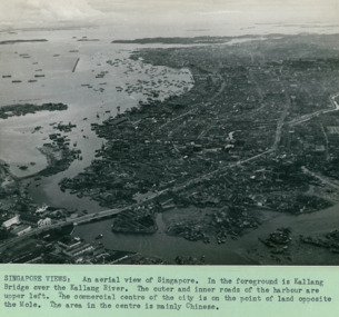An aerial view of  with the Kallang Bridge over the Kallang River in the foreground left Singapore - 3 of 3 photos - Department of Health – National Fitness Office (Sports & Recreation) – Historical Press Release Photo Collection