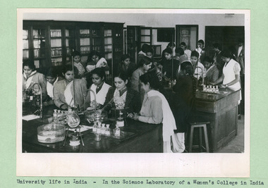 A photo of University Life in India, taken inside a science laboratory of a women's college in India - 1 of 2 photos - Department of Health – National Fitness Office (Sports & Recreation) – Historical Press Release Photo Collection