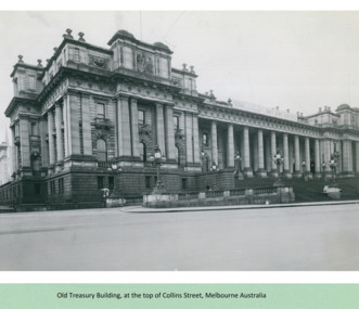 A photo of the Old Treasury Building on Spring Street, at the top of Collins street, Melbourne CBD Australia - 2 of 2 photos - Department of Health – National Fitness Office (Sports & Recreation) – Historical Press Release Photo Collection