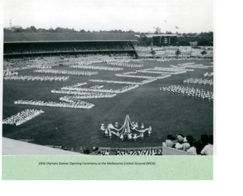 A photo of the Opening Ceremony of the 1956 Olympic Games at the Melbourne Cricket Ground (MCG) 1956 - Department of Health – National Fitness Office (Sports & Recreation) – Historical Press Release Photo Collection