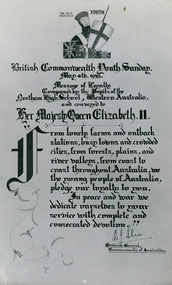 Message of Loyalty to Queen Elizabeth II - Signed by W J Slim Governor General -  from Northam High School Western Australia 04/05/1958 - 3 of 5 photos - Department of Health – National Fitness Office (Sports & Recreation) – Historical Press Release Photo Collection