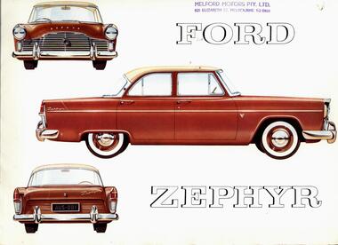 Ford Zephyr - Airbrushed motor vehicle catalogs forwarded to the Director-General of Social Welfare Victoria - A R Whatmore, circa 1957 to 1960 – The Melford Motors Sales Brochure Collection - Victorian Department of Health and Human Services (DHHS)