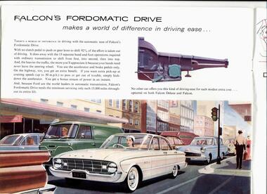 Ford Falcon's Fordomatic Drive - Airbrushed motor vehicle catalogs forwarded to the Director-General of Social Welfare Victoria - A R Whatmore, circa 1957 to 1960 – The Melford Motors Sales Brochure Collection - Victorian Department of Health and Human Services (DHHS)