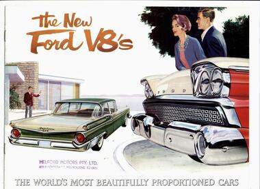 The New Ford V8's - Airbrushed motor vehicle catalogs forwarded to the Director-General of Social Welfare Victoria - A R Whatmore, circa 1957 to 1960 – The Melford Motors Sales Brochure Collection - Victorian Department of Health and Human Services (DHHS)