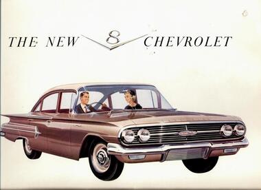 The New V8 Chevrolet - Airbrushed motor vehicle catalogs forwarded to the Director-General of Social Welfare Victoria - A R Whatmore, circa 1957 to 1960 – The Melford Motors Sales Brochure Collection - Victorian Department of Health and Human Services (DHHS)