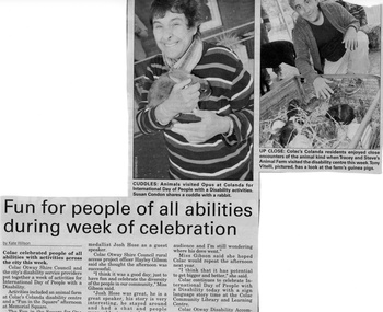 Newspaper Article, Newspaper article animals visited OPUS at Colanda