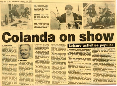 Newspaper Article, OPUS newspaper article Colanda on Show