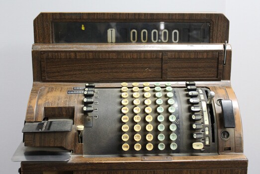 Close up of the front of the National cash register used in the J. Mann & Sons General Store in Wodonga, Victoria