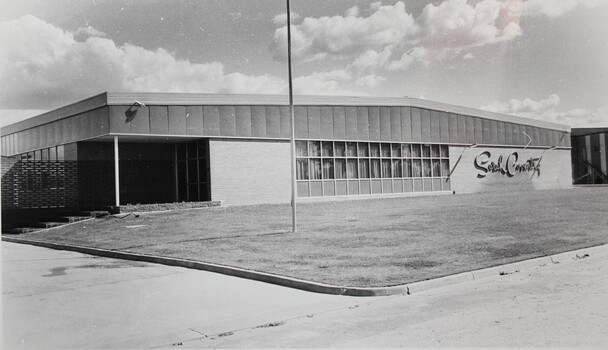 The photograph shows the outside of the Sarah Coventry building in Wodonga, Victoria, built in 1969.
